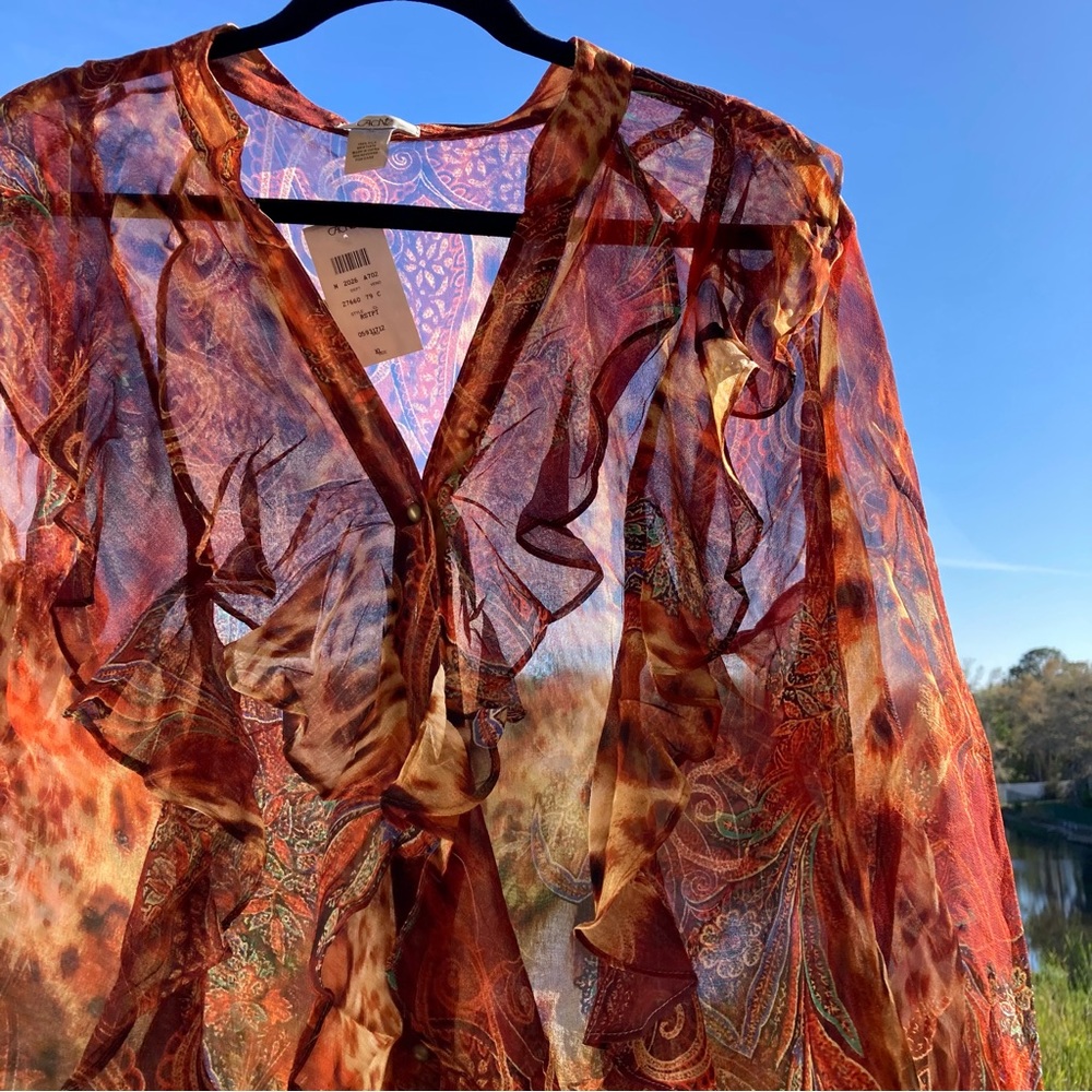 NWT SILK BLOUSE coche blouse vintag floral Retro Style SIZE: XL